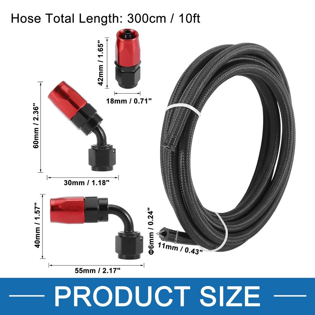 A ABSOPRO Vehicle Braided Fuel Line Hose PA Pipe 10ft 1/4" with AN4 End Fittings, CPE Gas Hose