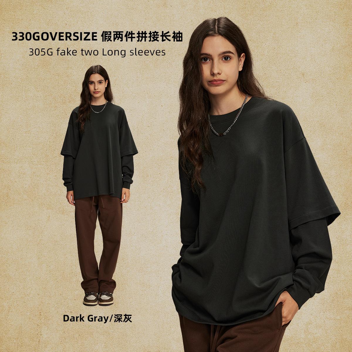 

305 г/м² 100% хлопок стираная футболка с индивидуальным рисунком принт мужские футболки с длинным рукавом M темно серый