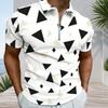 Men Plus Size Short Sleeve Quarter Zip Collared Polo Shirt Geometric Printed White Black Orange