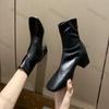 Women's Fashion Chunky Ankle Boots Autumn New Fashion Pointed Toe Square Head Short Thick Zipper Comfortable Non-slip Goth Boots