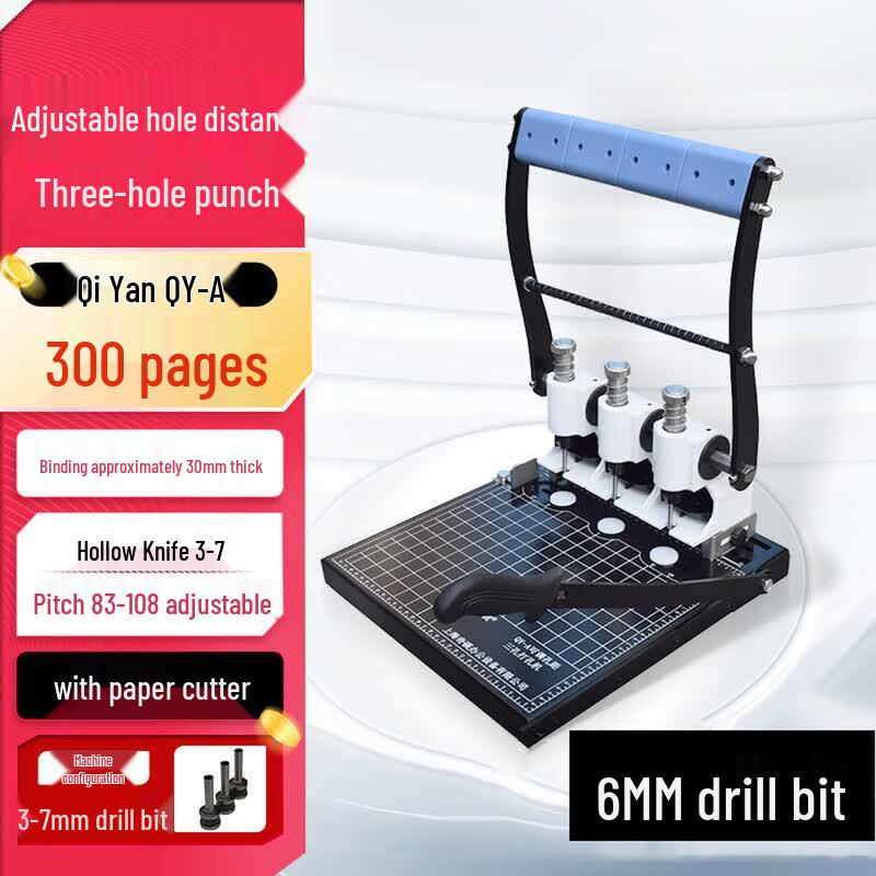 Qiyan QY-A Manual 3-Hole File Punch & Paper Cutter CN plug (adapter included)