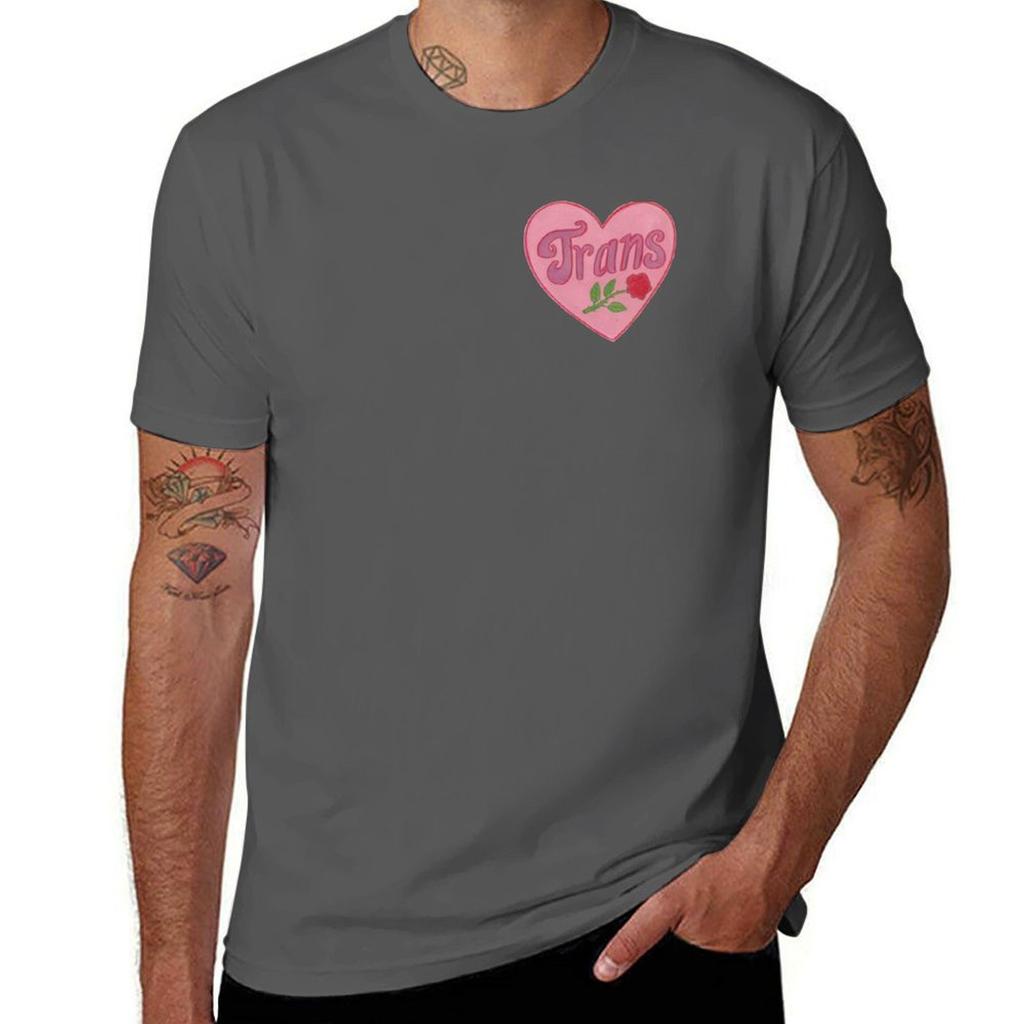 trans heart with rose TShirt Casual Streetwear Short Sleeve Tee