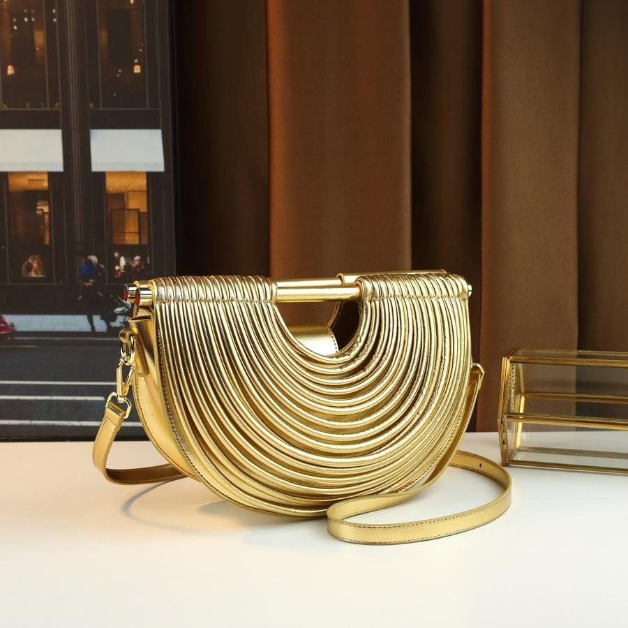

Fashion Handbag Women S High-End Sense Niche Noodle Design Shoulder Crossbody Half-Moon Bag золотой