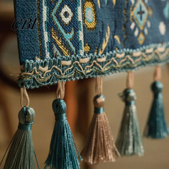 Tassel Edge Table Runner Jacquard Runner, Vintage Floral Elegant Home Decor Accessory with Tassels for Dining Party Scratch Protection