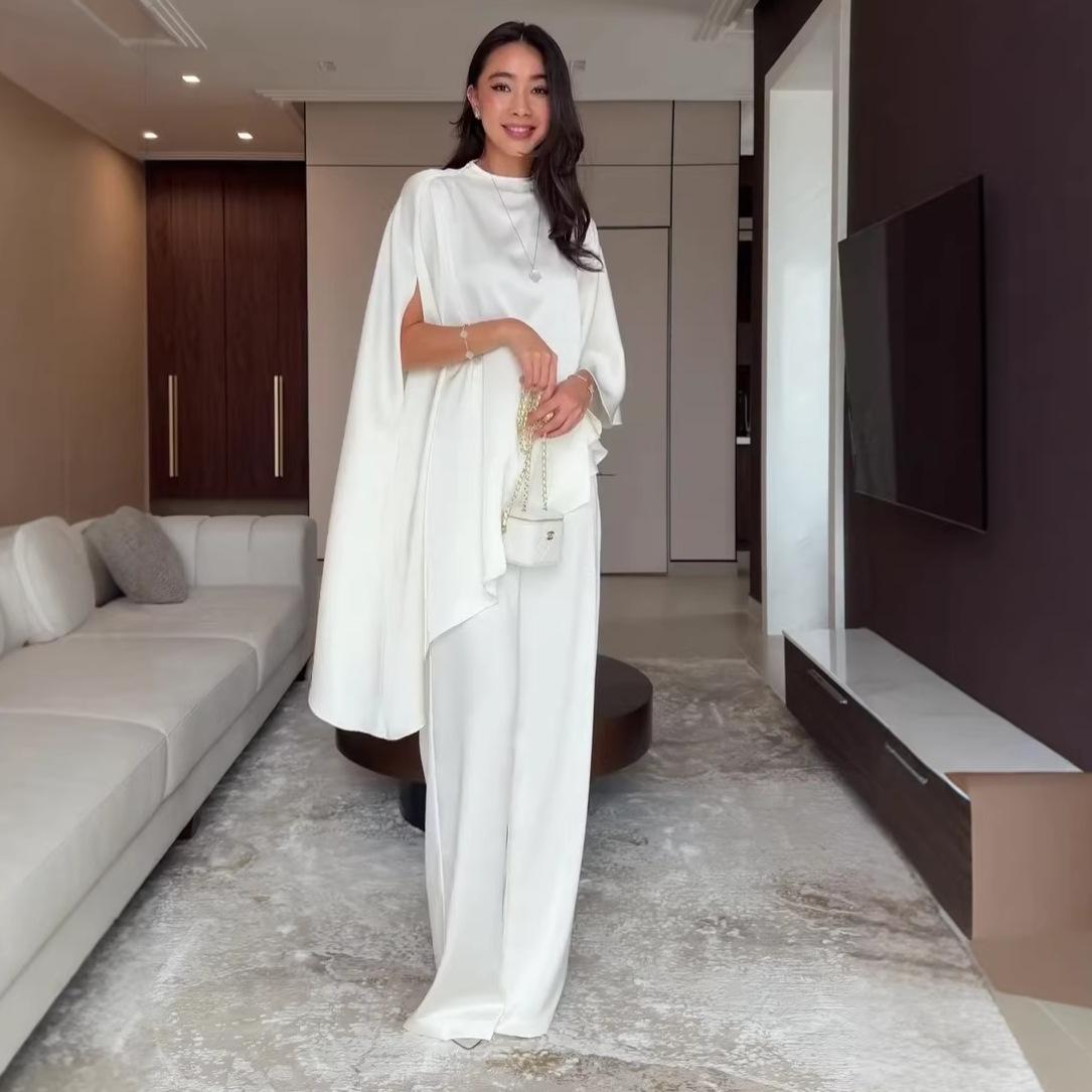 

2026 Spring White Wide-Leg Pants Suit: Casual Two-Piece with Irregular Design Small білий