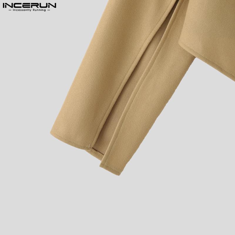 INCERUN Men Lapel Neck Splits Long Sleeve Irregular Cropped Loose Blazer Coats