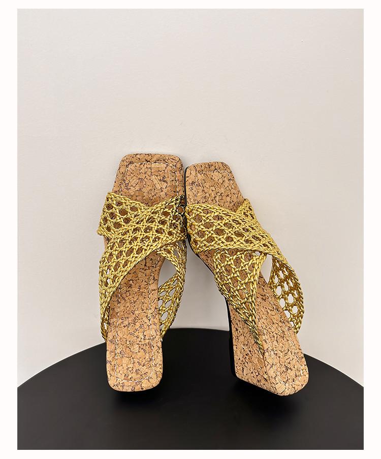 Retro casual cross sandals 2025 summer new knitted slippers women's platform versatile outer slippers