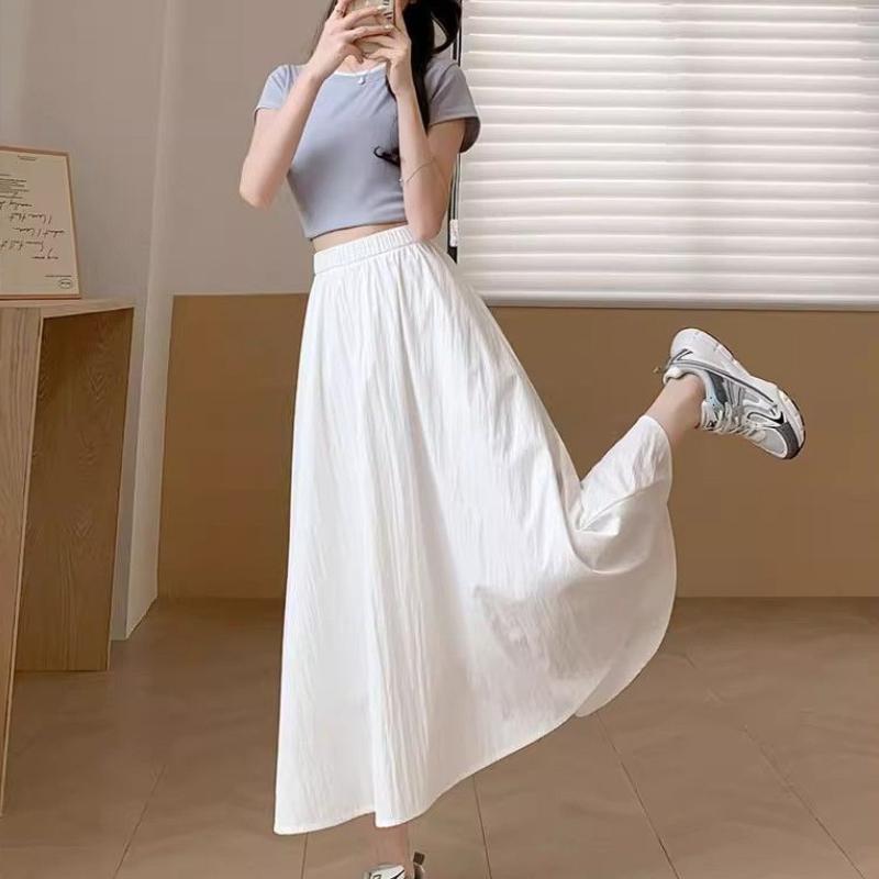 Women's Solid Color High-Waist Elastic Waist Slim-Fit Casual Midi Skirt - Versatile All-Match for Spring/Autumn