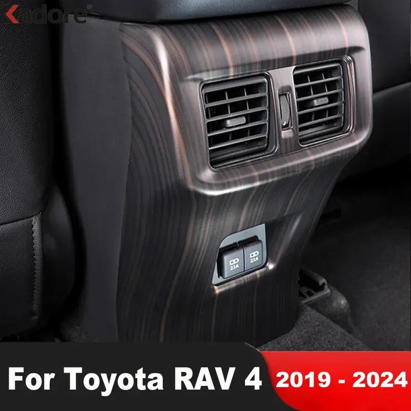For Toyota RAV4 RAV 4 - 2024 Wood Grain Car Armrest Box Rear Air Condition Vent Outlet Cover Trim Interior Accessories