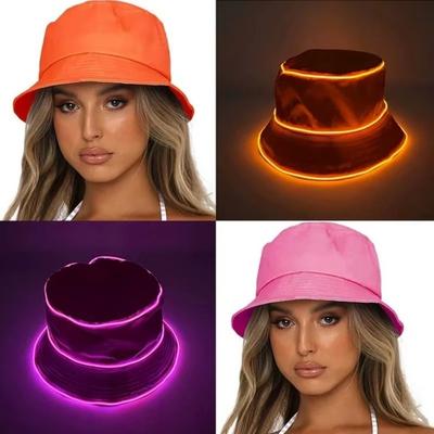 EL Wire LED Bucket Hat Flashing Modes Glowing Light Cap Fashion Flashing Glow Hat Birthday Party