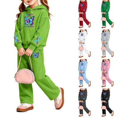 Girls' Printed Hoodie and Sweatpants Set, 2-Piece Casual Outfit for Everyday Wear