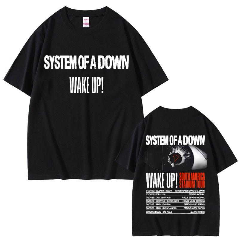 Rock Band System of A Down Wake Up South America Стадионный Тур Футболка Альтернативный Металл Мерч Футболка Мужские Оверсайз Футболки 3XL