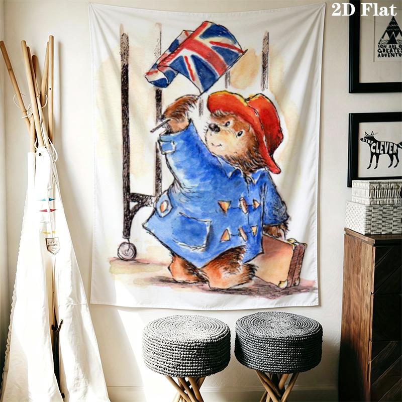 Paddington Bear Wall Tapestry Aesthetic Wall Hanging Printed Fabric Blanket Decorative Tapestries for Bedroom Living Room Home Decor