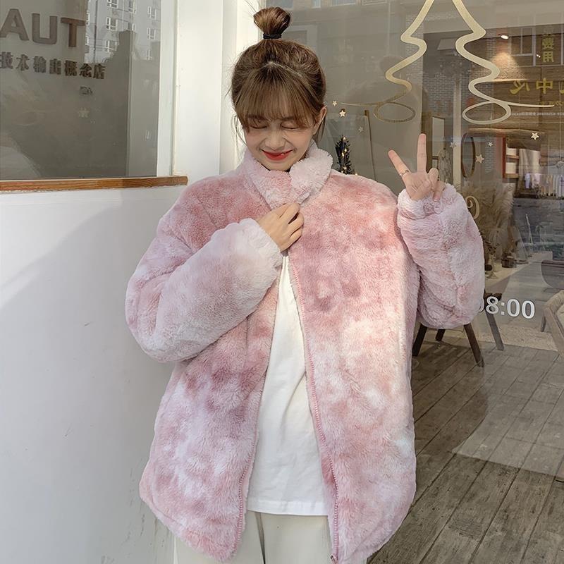 Jacket women's new winter imitation rabbit fur loose imitation lamb plush tie-dye fur plush coat