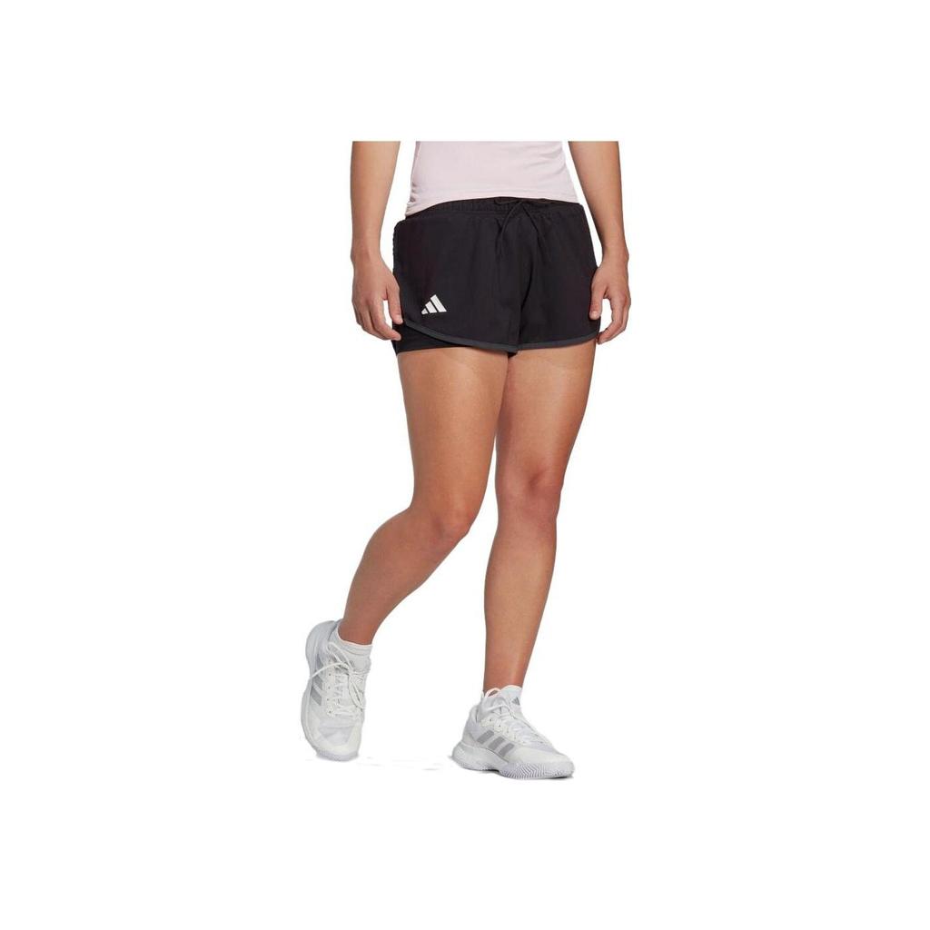 Adidas Solid Color Logo Print Drawstring Sports Fitness Shorts Women Shorts Black HT7194