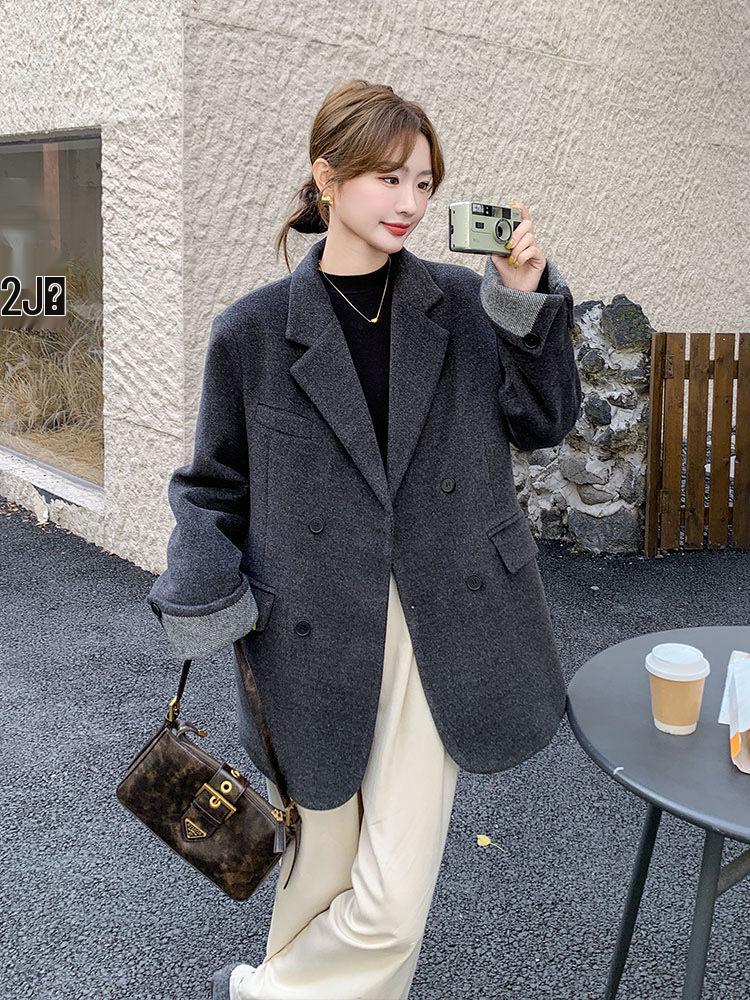 2024 Women's Double-Breasted Korean Style Wool Coat - Chic & Versatile Winter Fashion