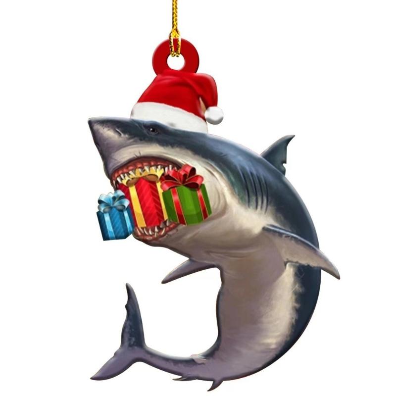 Shark Shaped Christmas Tree Hangings Decorative Pendant for Party and Vehicle Indoor Holiday Ornament Backpacks Charm