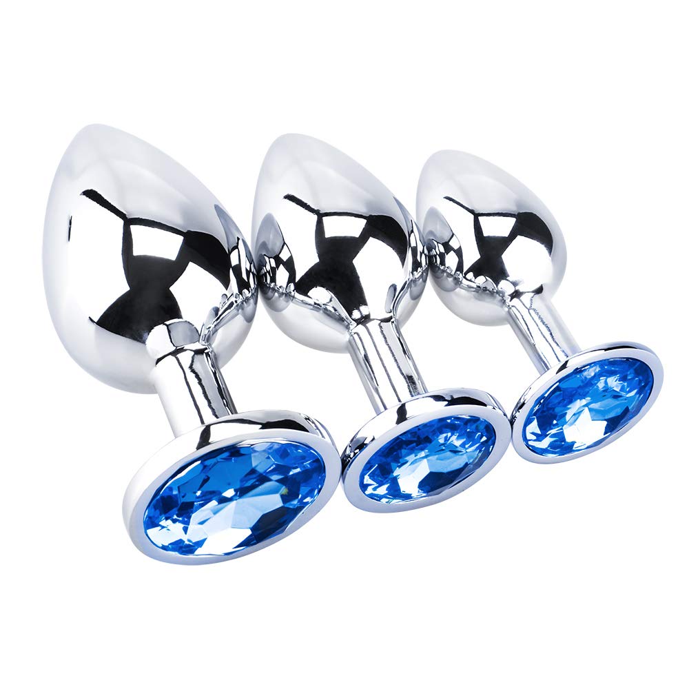 Soxeeh Anal Stainless Steel Anal Development for SM Anal Training Plug, 3-Piece Set, Unisex, (Dark Blue)