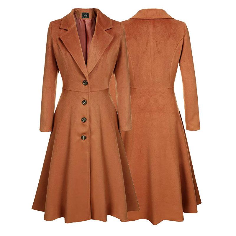 

Women s Long-Sleeve Wool Trench Coat - Autumn/Winter Fashion Casual Overcoat L