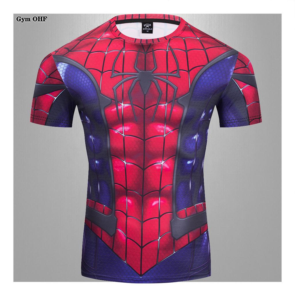 T-shirt de Compression Imprimé Spider-Man 3D Homme Marvel Manches Longues Séchage Rapide Hauts de Sport 2022