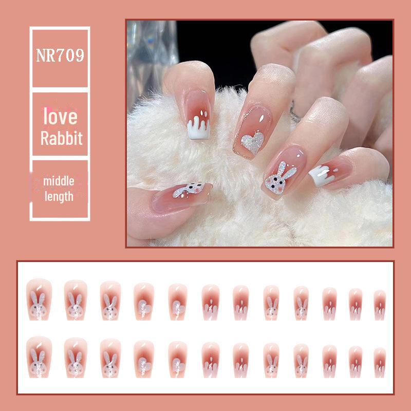 Medium & Long Rectangular T-Shaped Wearable French Cartoon Nail Art Patches - One Size Fake Nails