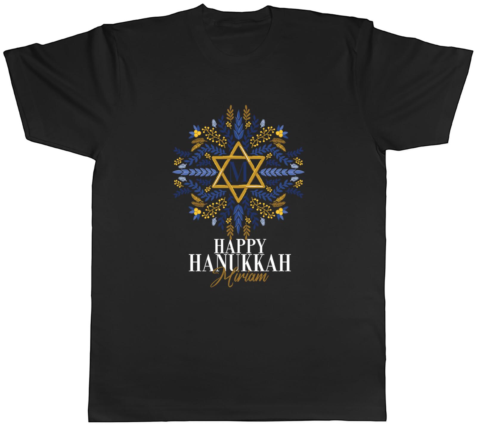 Personalised Happy Hanukkah Mens T-Shirt Floral Star Any Name Jewish Tee Gift XXXL