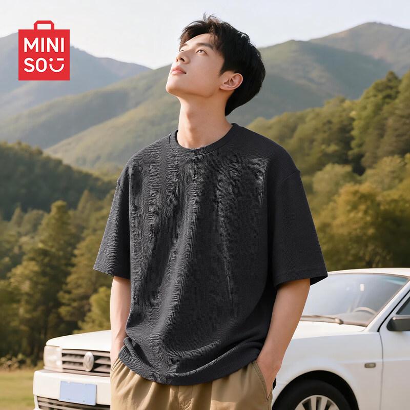 

Miniso Men s Heavyweight Waffle Knit Crew Neck T-Shirt 4XL