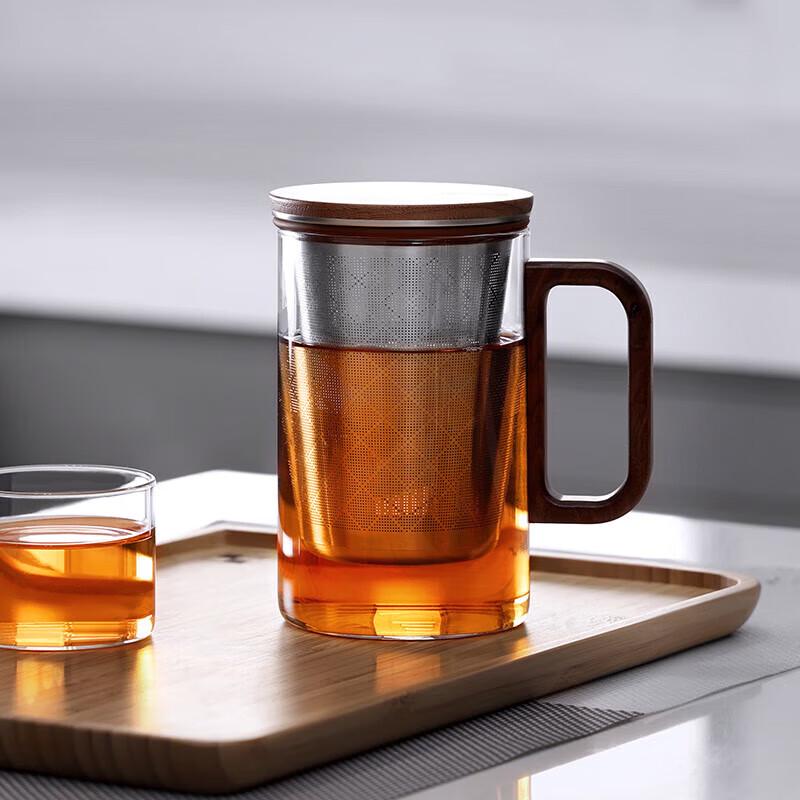 Office Tea Mug with Walnut Wood Handle and Glass Infuser