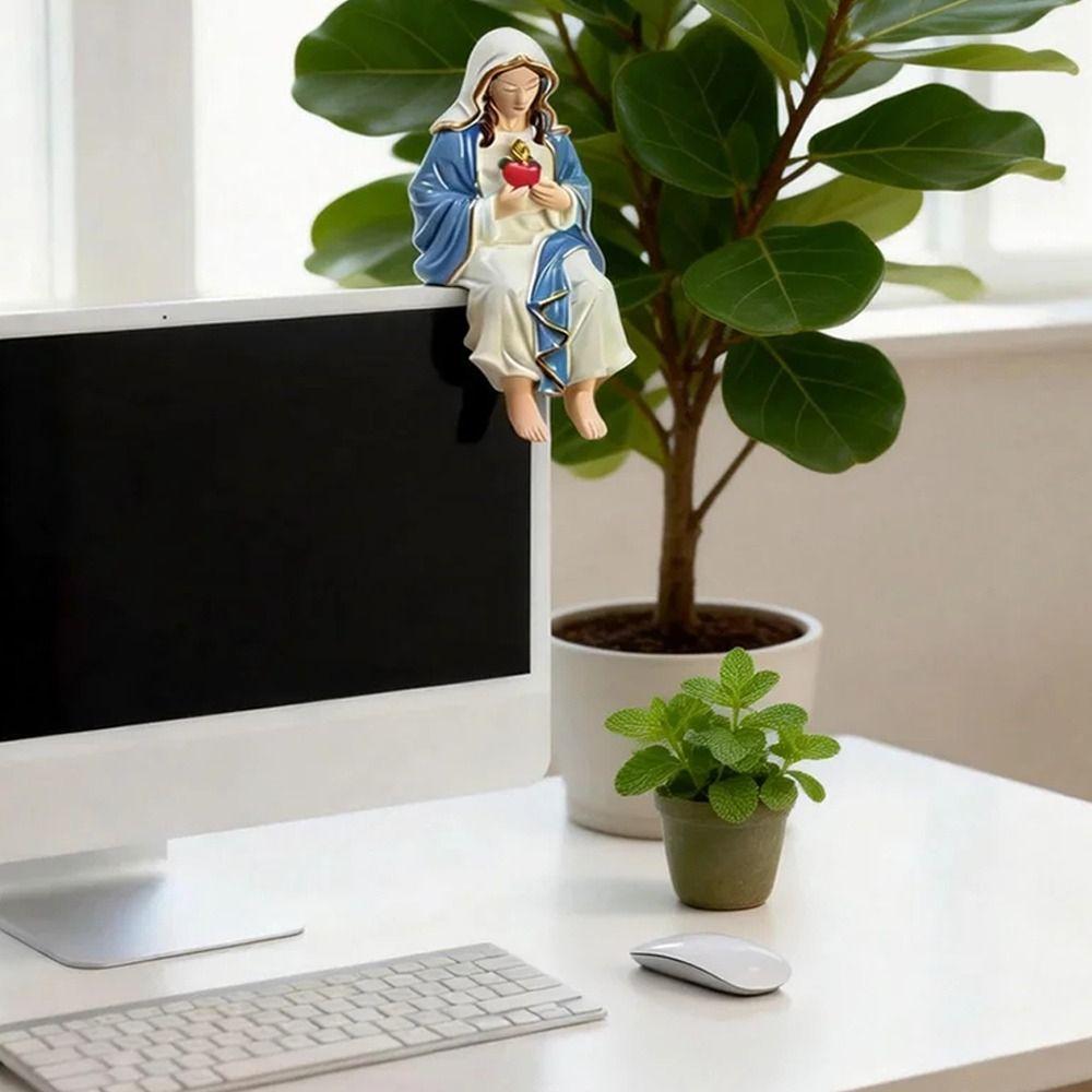 Sitting Design Virgin Mary Statue Resin Material Desk Companion Blessed Mother Mary Virgin Mary Ornament for Car Dashboard