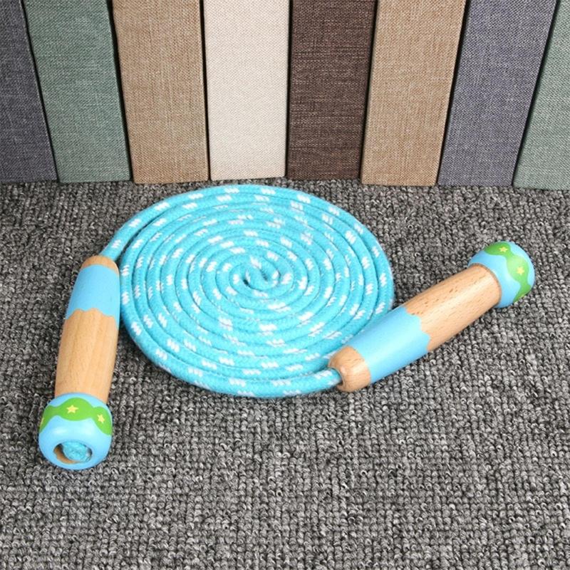 Lightweight Jump Rope Adjustable Skipping Rope with Wooden Handle Kids Outdoor Exercise Toy for Men Women Children