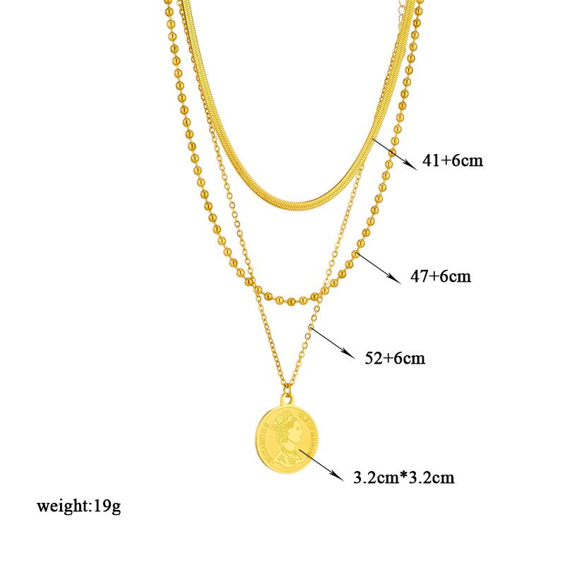 DIEYURO 316L Stainless Steel Round Portrait Coin Pendant Necklace For Women New Vintage Girls 3in1 Chains Jewelry Birthday Gifts
