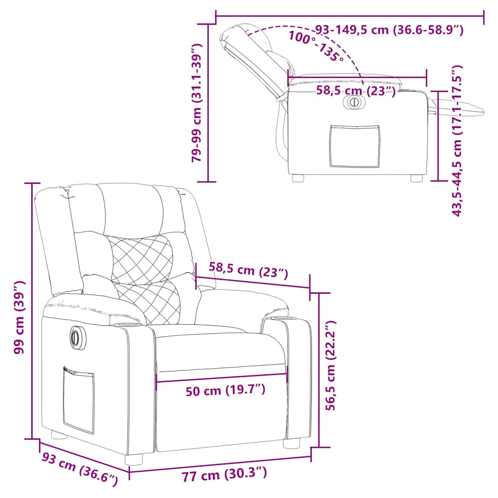 Electric Recliner Chair Dark Brown Fabric