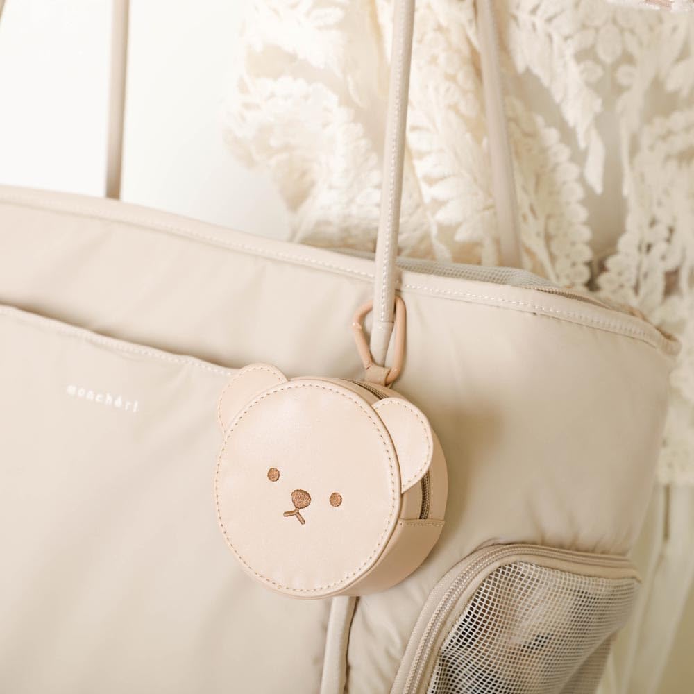 Monchéri [Bear Mini Pouch with Carabiner] Dog, Small Dog (FREEBeige) Cute, Stylish, Popular Brand, Toy Poodle, Chihuahua
