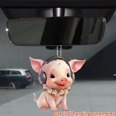 Niedliches Schwein Rückspiegel Anhänger Auto Hängende Ornamente Autodekorationszubehör Geschenke für Frauen Männer Weihnachtsdekoration
