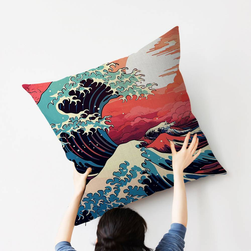 Famous Art the Great Wave Cushion Cover Car Throw Pillow Case For Sofa Car Christmas Gift 40x40cm 45x45cm