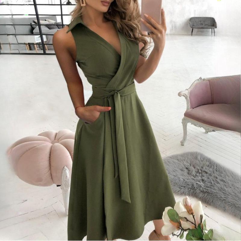 

Женские весенне-летние модные платья с длинным рукавом, V-образным вырезом и принтом на бедрах XXL армия зеленый