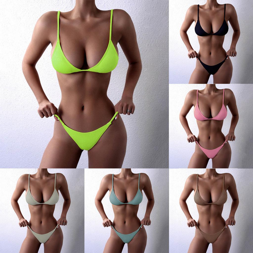 Women's Two Piece Bikini Set Triangle Top with Adjustable Straps and Low Rise Bottoms for Beach Swimwear Summer Poolside