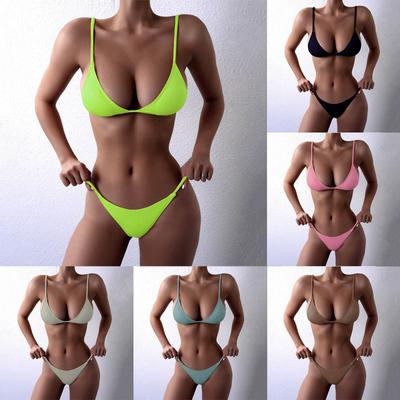 Women's Two Piece Bikini Set Triangle Top with Adjustable Straps and Low Rise Bottoms for Beach Swimwear Summer Poolside