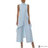 Women's High Neck Asymmetrical Sleeveless Top and Wide Leg Pants Two Piece Set