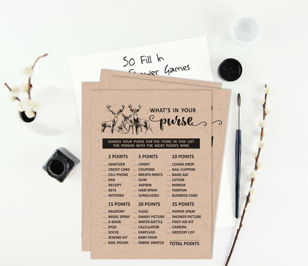 Inkdotpot 50A What'sA In Your PurseA Baby Shower GameA Cards Let The Adventure Begin Activity CardsA Party Idea