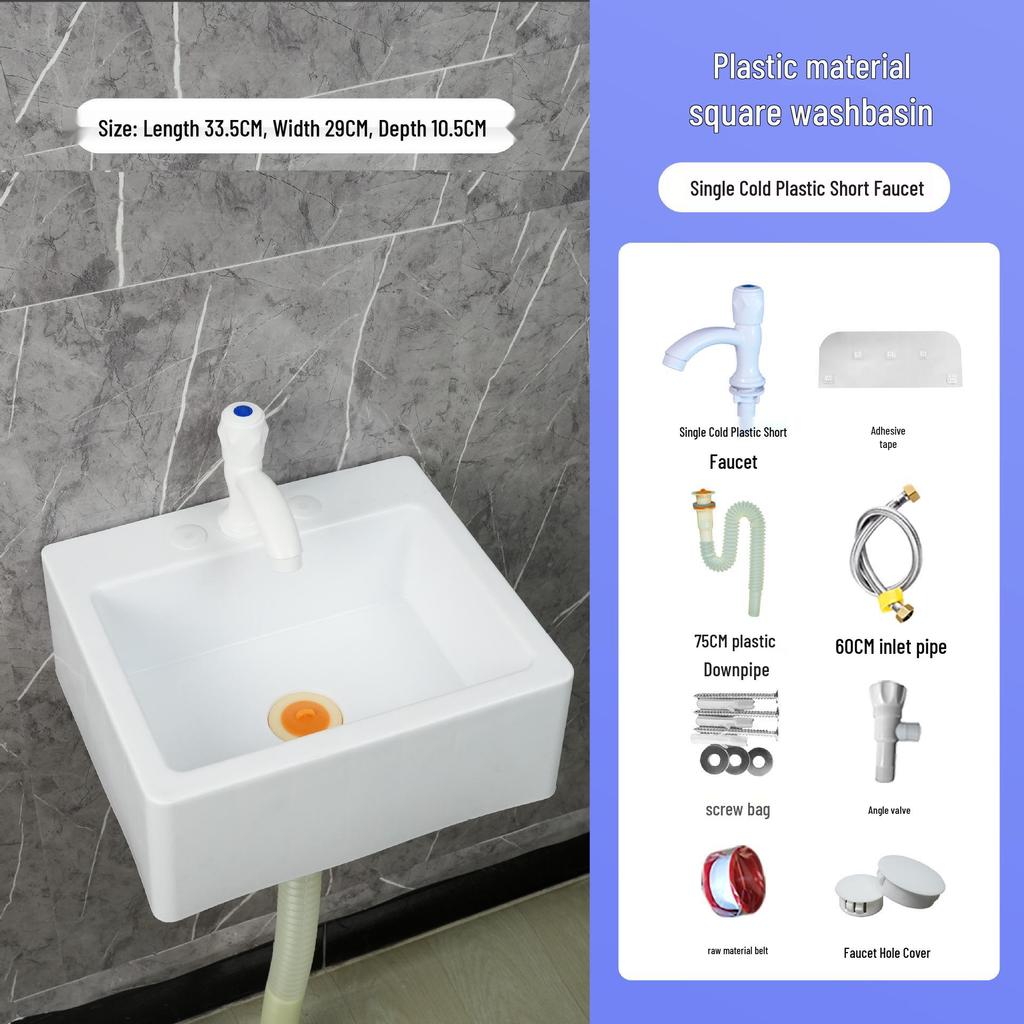 Compact Wall-Mounted Rectangular Washbasin for Small Spaces