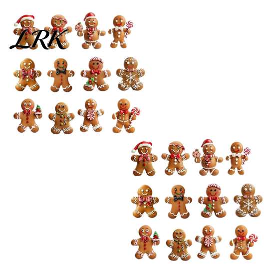 Christmas Fireplace Ornament Set Gingerbread Man Wooden Ornaments, Cute Xmas Tree Vintage Style Holiday Favors Hanging Decoration for Party