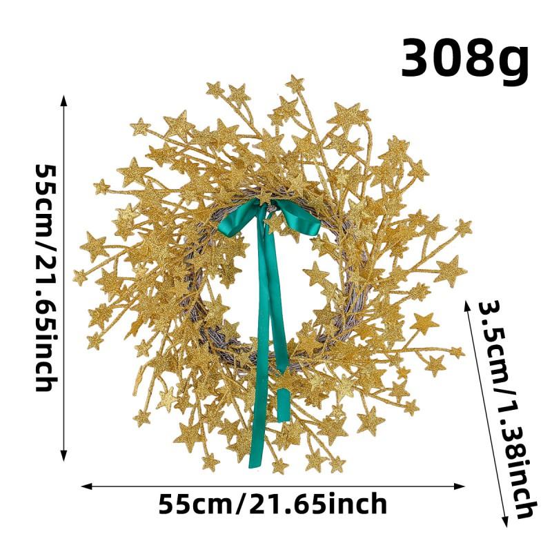 Golden Glitter Star Wicker Wreath Door Hanging Decor With Bow Festive Home Entrance Decoration