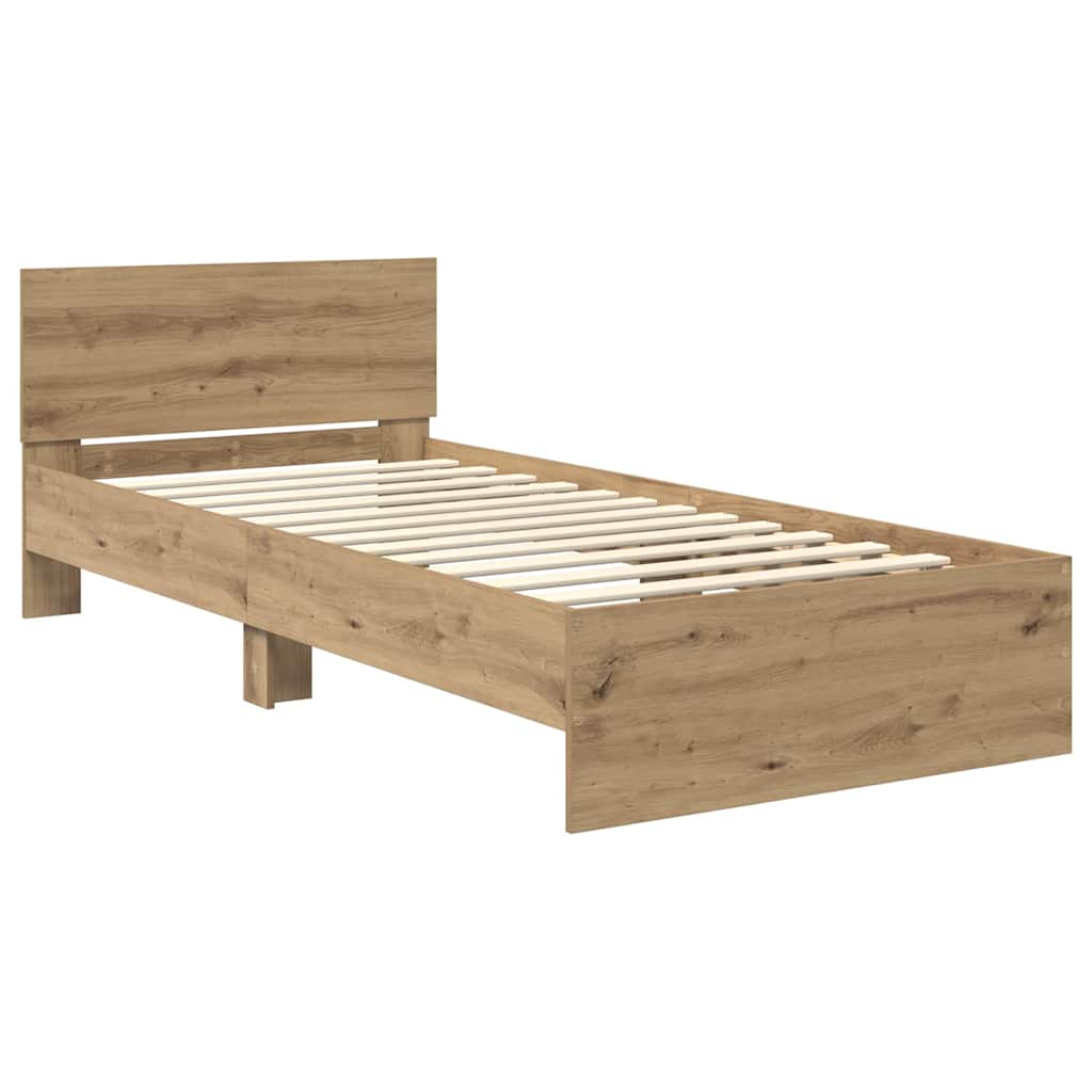 Artisan Oak LED Bed Frame with Headboard 90 x 200 cm Wood Based Material