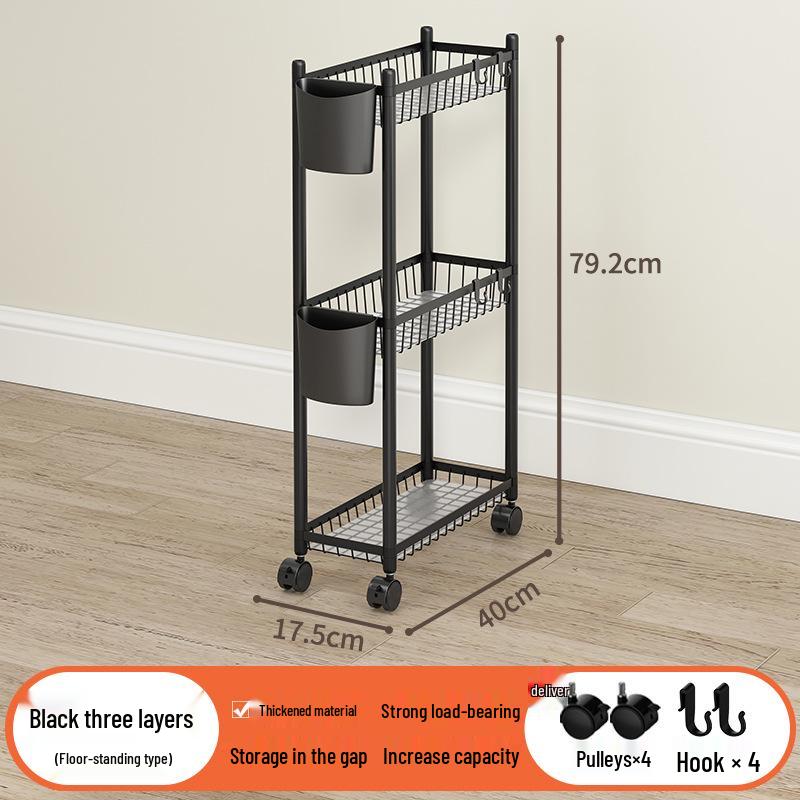 Multi-layer Bathroom Shelf with Wheels - Narrow Gap Storage Trolley
