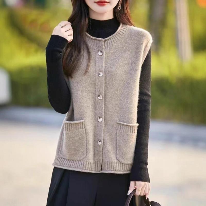 New Round Neck Lazy Style Vest In Spring and Autumn Soft Loose Casual Knitted Sweater Vest Sweater Women's Waistcoat