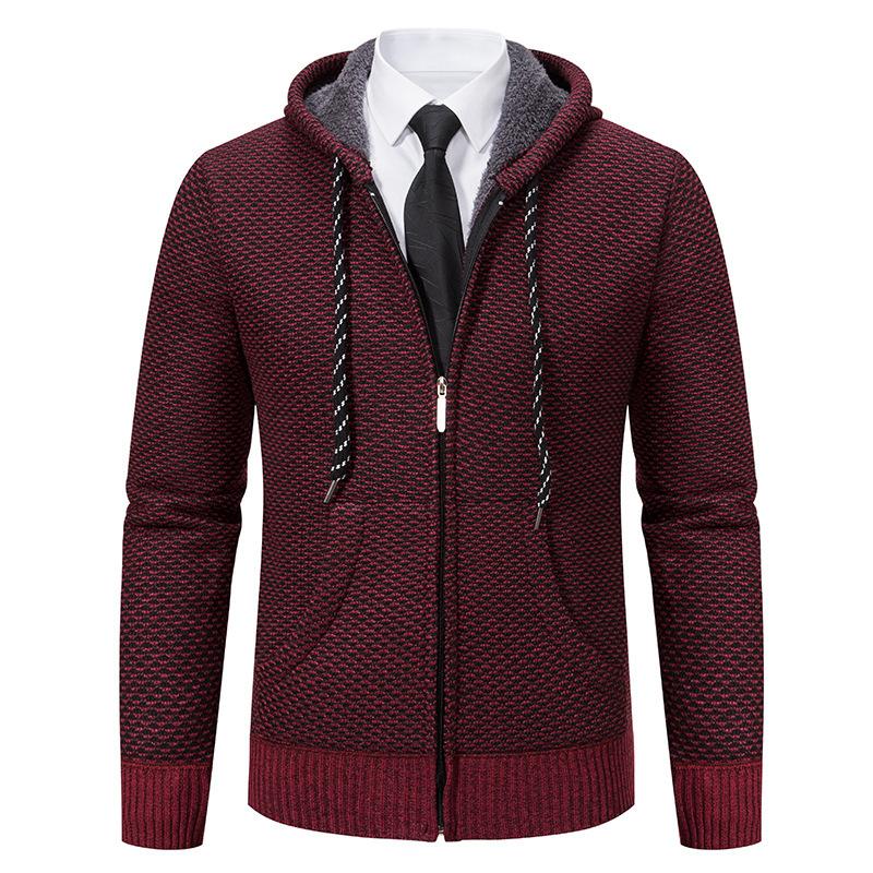 Men S Hooded Cardigan Sweater Thick Knit Outerwear For Winter