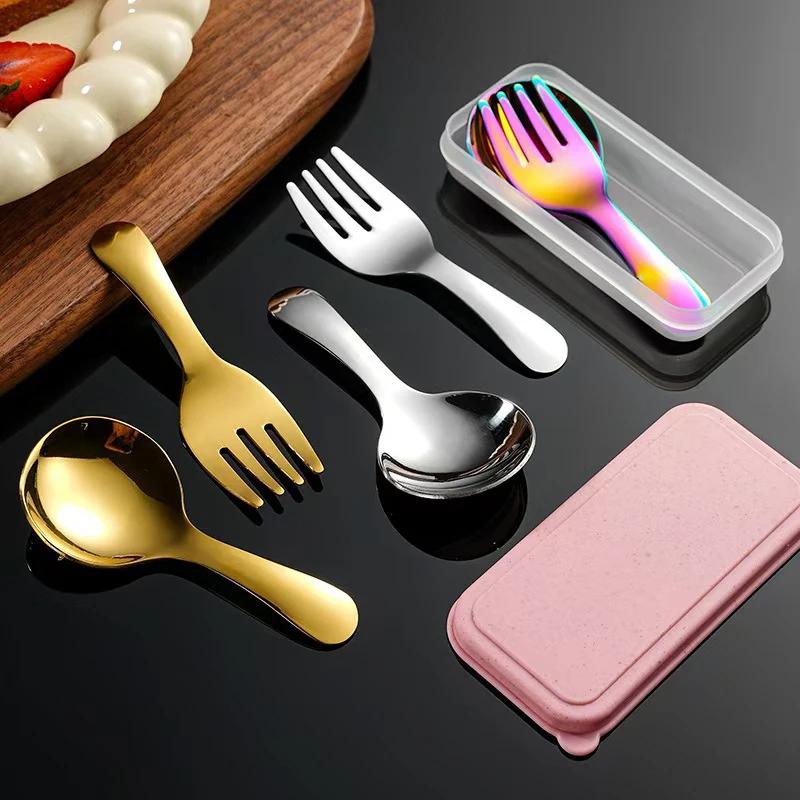 2 Stück/Set Mini Tragbares Löffel Gabel Geschirr Outdoor Camping Edelstahl Besteckset Für Mittagessen Wandern Camping Kochzubehör