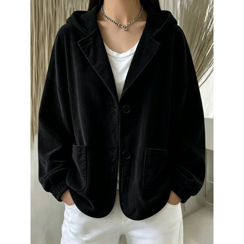 Women S Corduroy Hooded Button Pocket Casual Sweatshirt