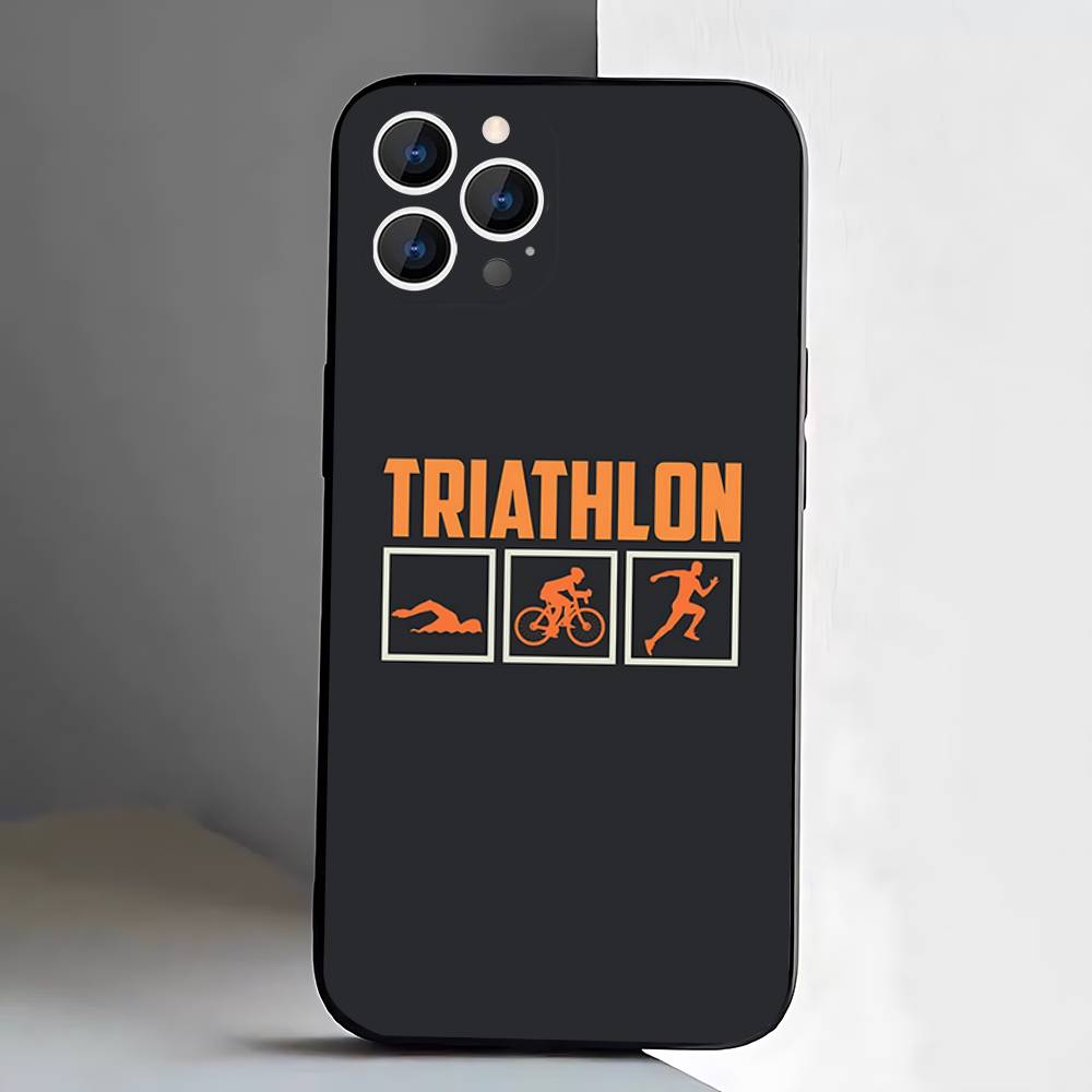 Triathlon Swim Bike Run Case For iPhone 17,16,15,14,13,12,11 Air,Plus,Pro Max,XS,X,XR,SE,Mini,8,7,Soft Silicone Black Cover